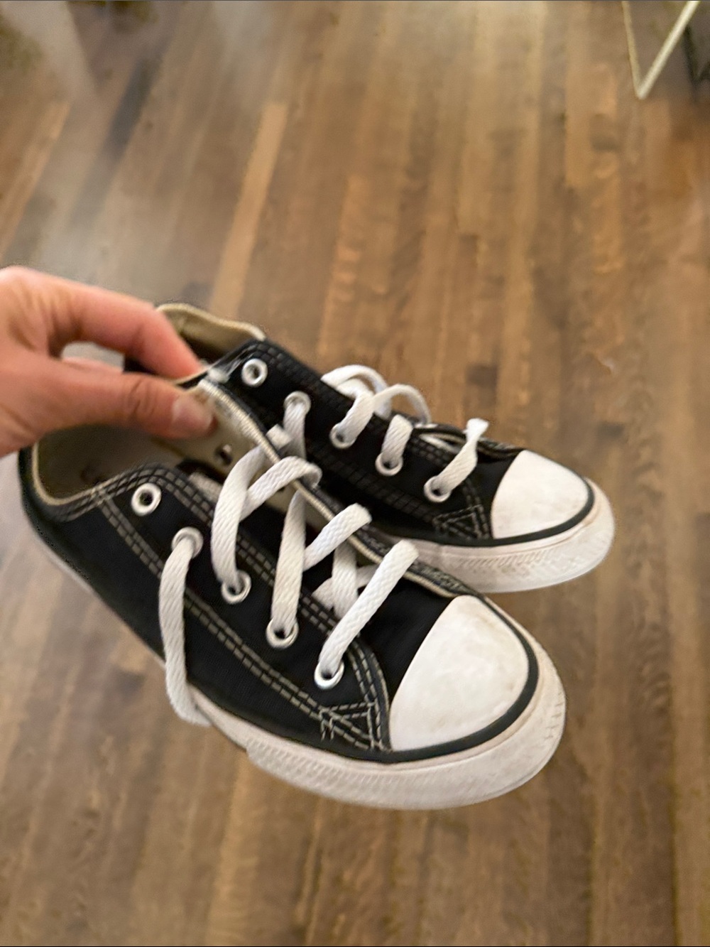 Kids Black Canvas Low-Top Sneakers with White Laces converse